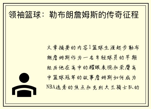 领袖篮球：勒布朗詹姆斯的传奇征程